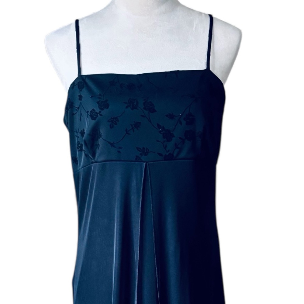 Vintage Y2K Sz 14 California Concepts Sheer Black Floral Empire Waist Prom Dress